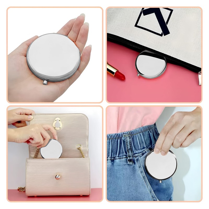 Yucenora Silver Compact Mirror for Purse, Double-Sided 1X/2X Magnifying, Portable