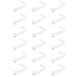 LAURITAMI Clear Nose Studs Hide Piercing Small Flat Top 20 Gauge L Shaped Straight Plastic Retainers for Nose Piercing Invisible for School