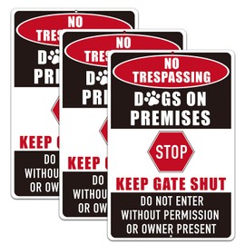 Zonon 3 Pcs Aluminum Beware of Dog Dog Sign No Trespassing Keep Gate Shut Metal Sign Stop Not Enter Without Permission Dog on Premises Sign Easy to Install Rustproof Weatherproof Decor 12 x 8 Inches