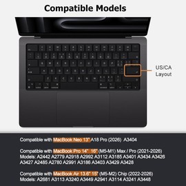 MasiBloom Silicone Keyboard Cover Skin for 2026-2021 MacBook Pro 14" 16 inches M5 M4 M3 M2 M1 A3426 A3427 A3428 A3429 A3434 A3112 A3185 A3401 US/ANSI Layout Protector Accessories(Black)