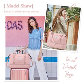 BJLFS Weekender Bag for Women Travel Duffel Bag with Shoes Compartment Lightweight Carry on Luggage Bag for Airplanes Overnight Duffle Bag Waterproof Beach Bag Sports Gym Tote A3-Pink