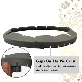 UAREBST Adjustable Pie Crust Shields, Silicone Baking Protectors, Cover Ring Tools Fits 8-11.4 Inch Pies, Baking Pie Pizza Crust Shield Protector Cover for Edges ﻿ (Grey)