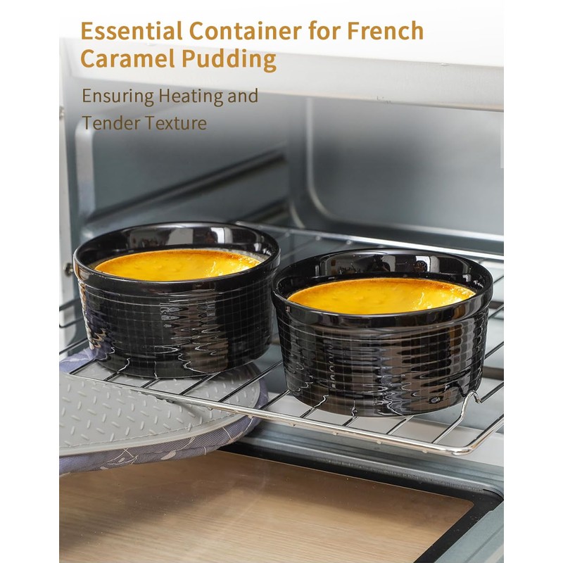 Yachi black Ramekins 6 oz, Dishwasher, Oven Safe Soufflé Dishes
