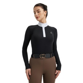 FitsT4 Sports Womens Equestrian Show Shirts UPF50 Long Sleeve Performance Horse Riding Tops with Cooling Mesh Panels Black XXL