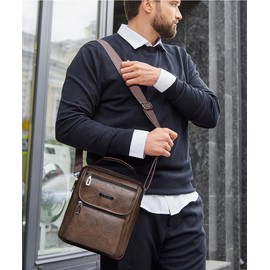 A-QMZL Mens Shoulder Bag Man Bags Men Business Crossbody Bags PU Leather Casual Handbags Side Satchel Messenger Bag for Working Shopping Travel Daily Use(Dark brown)