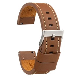 diloy Vintage Waxed Leather Watch Strap with White Stitching - Handmade for Sports or Classic Watches - Sizes 18mm 20mm 22mm 24mm 26mm - Brown or Black 384, 26 mm, Leather, Not applicable