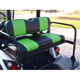 Huskey Golf Cart Front Rear Seat Covers for Club Car DS 2000.5-UP Models, Custom Fit, Black/Lime Green Diamond Stitching, Marine Grade Vinyl Material, Staple on