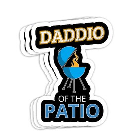 Funny Daddio of The Patio Fathers Day BBQ Grill Dad Gift Decorations - 3x4 Decals Stickers for Laptop Window Helmet Water Bottle (Set of 3)