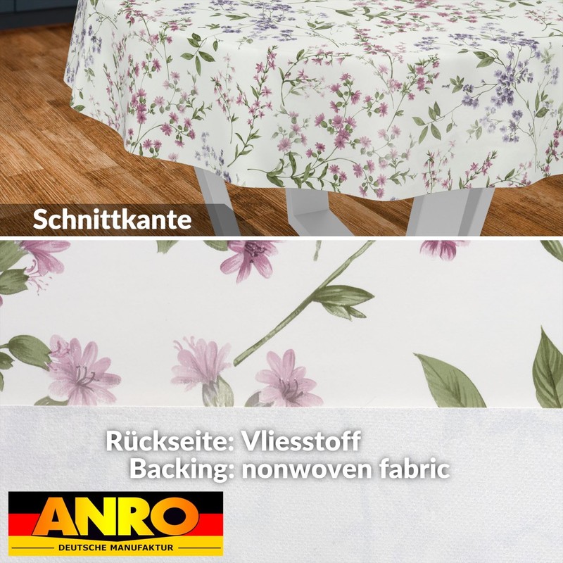 ANRO Oilcloth Tablecloth Oilcloth Tablecloth Washable Garden Tablecloth Flowers Round