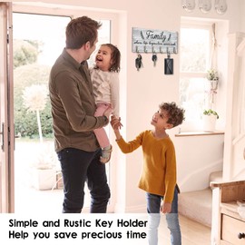 AHYS Key Holder Wall Mount Rustic Wooden Key Rack with 6 Hooks for Farmhouse Home Entryway Living Room Decor - Light Grey