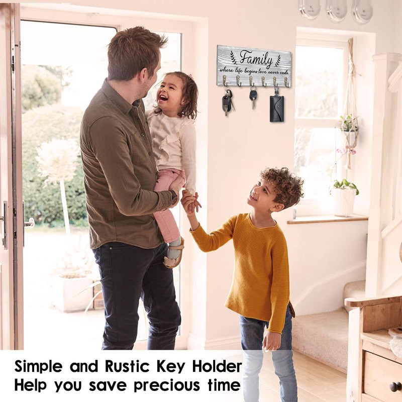 AHYS Key Holder Wall Mount Rustic Wooden Key Rack with