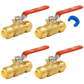 SUNGATOR 1/2 Inch Shut Off Valve, Ball Valve 1/2 Inch, Pushfit Plumbing Water Shutoff, No Lead Brass Push to Connect PEX Pipe, Copper, CPVC, PE-RT, With 1 Disconnect Clip, Pack of 4