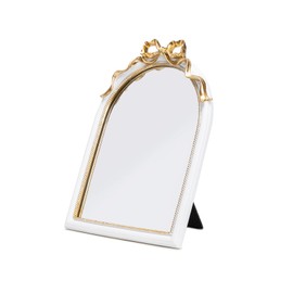 Stylor Vintage Coquette Bow Desk Mirror - Gold Antique Vanity Room Decor, Small Ornate Arched Makeup Mirror, Decorative Victorian Table Top Mirror