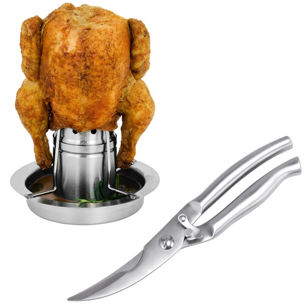 bremermann Chicken Grill with Poultry Scissors 2-Piece Set Stainless Steel Chicken Roaster Dishwasher Safe