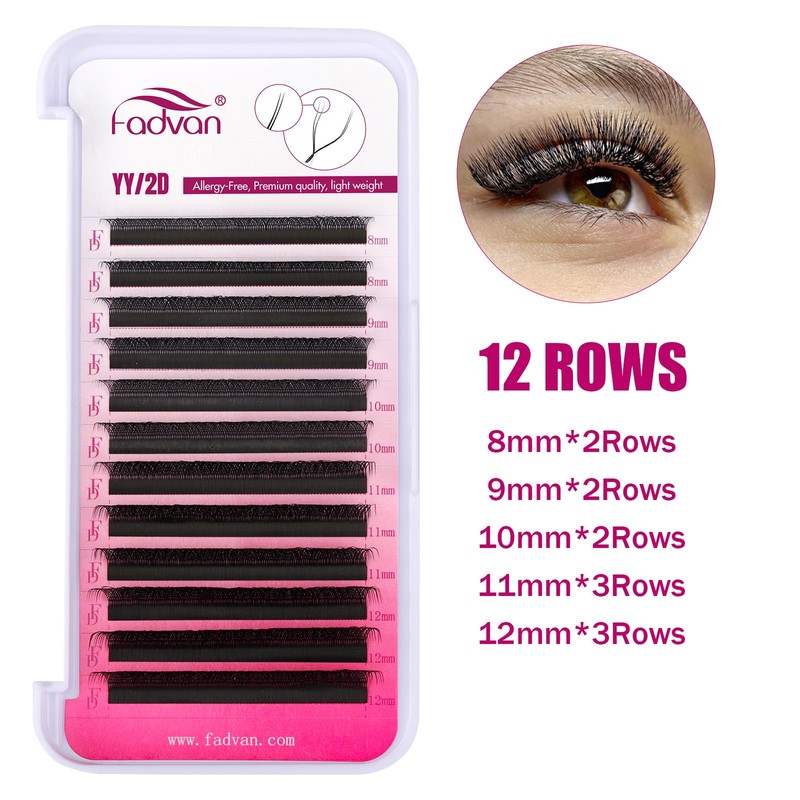 FADVAN 8D W-Shaped Volume Eyelashes, 0.07D Curl, 8-12 mm Mixed