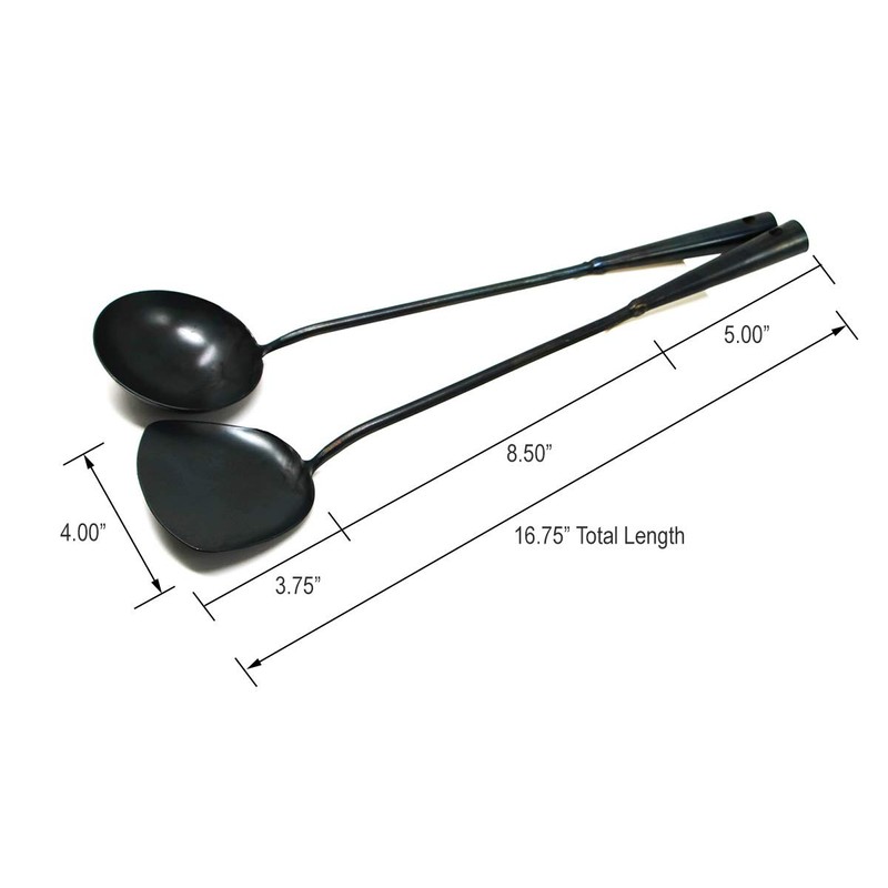 Traditional Hand Hammered Forged Wok Ladle Spatula Set, Protects Chinese