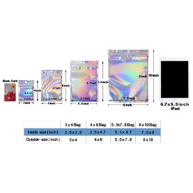 100 Pack Resealable Smell Proof Mylar Bags - Holographic 8 x 10 Inch Ziplock Pouch for Food Storage, Cookies, Jewelry Packaging