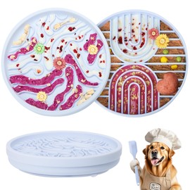2 in 1 Slow Feeder Dog Bowls with Suction Cups,Silicone Lick Mat for Dogs,DIY Wet or Dry Food,Dishwasher Safe,Blue,UU Bowl,Textured Lick Pad