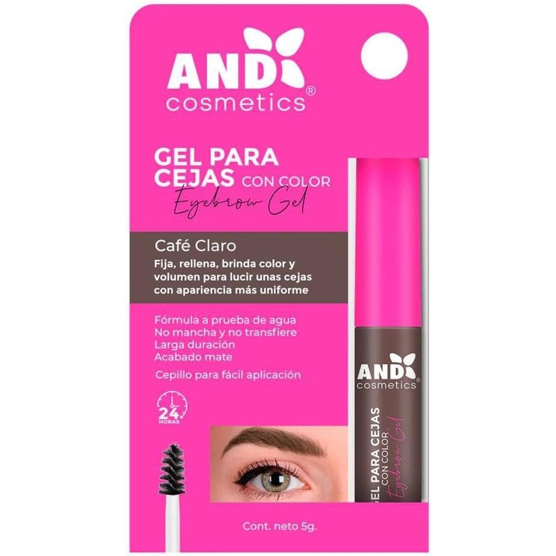 Gel para cejas And Cosmetics: Transparente + Café claro, 24h