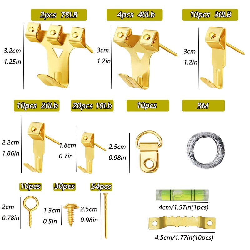 162Pcs Heavy Duty Picture Hooks for Hard Walls-Picture Hanging Kit