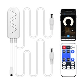 Tatazone 2-Way WiFi Smart Dimmer Switch with IR Remote for Single Color LED Strip Lights Work with Alexa and Google, DC 12-24V Controller for 3528/2835/5050/COB LED Strip Light with DC Plug
