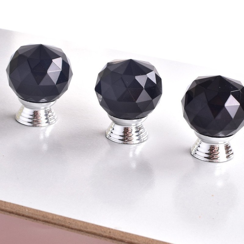 ANJUU 12 Pcs 30mm Round Shape Crystal Glass Cabinet Knobs
