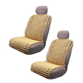 VaygWay Beaded Seat Cushion Car Driver Seat Cover with Durable & Double Strung Natural Wood Beads- 2 Pc. Cooling Comfort Ventilated Massaging Support Cushion for Cars, Trucks