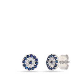Einzelstück® Nazar Gold Stud Earrings I 925 Sterling Silver with 14 Gold-Plated I Silver Earring with Blue and White Zirconia Stones I Hypoallergenic and Nickel-Free (Evil Eye), Sterling Silver