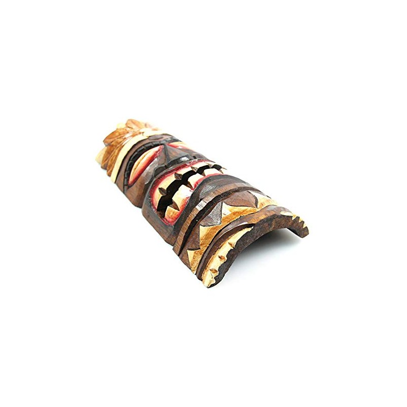 Artisanal Tiki Mask Height 30 cm Wooden Feather Design Polynesia