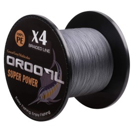 OROOTL 4-Strand PE Braided Fishing Line, 10lb-133lb, Green/Gray, Super Power, High Sensitivity, Strong Knot Strength, Abrasion Resistant, Faster Cutting Water, Ideal for Freshwater or Saltwater