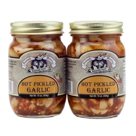 Amish Wedding All-Natural Hot Pickled Garlic 15 Ounces (2 Jars)