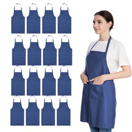 LOYHUANG Blue Aprons Bulk for Women Girls with 2 Pockets-Chef Restaurant Kitchen Plain Aprons, Art Artist Painting Cooking Grilling Kitchen Apron (16, Dark Blue-16pcs)