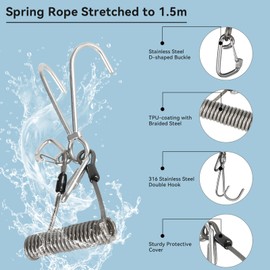EEBBL Diving Reef Hook, Scuba Diving Reef Hook, 316 Stainless Steel Diving Double Reef Hook with Spiral Coil Lanyard for Diving Equipment Black