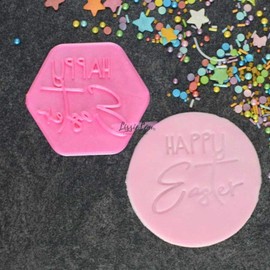 LissieLou Happy Easter Cookie Stamp Icing Fondant Embosser - Light Pink
