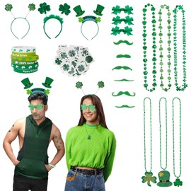 96Pcs St. Patrick's Day Accessories Leprechaun Costume Outfit Adult Cosplay Headband Glasses Necklace Bracelet Beard