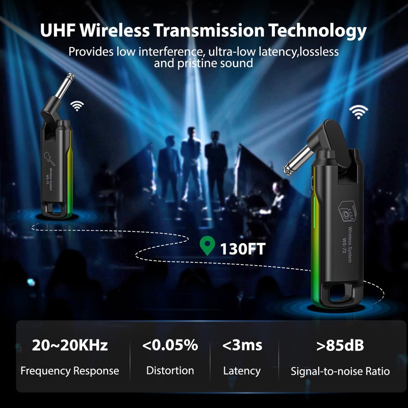 LEKATO Wireless Guitar System UHF Wireless Guitar Transmitter Receiver Rechargeable