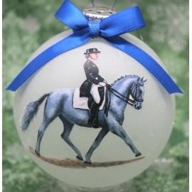 H007 Hand-made Christmas Ornament - horse - gray dressage extended trot