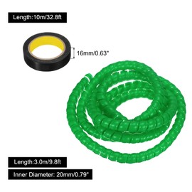 MECCANIXITY Spiral Cable Wrap 9.8ft/3.0M 20mm Cable Management Sleeve PP Insulation Cord Organizer for Computer Wire Power Cable Gas Pipe Green with Tape