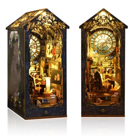 OurMiao DIY Book Nook Kit, Booknook Bookshelf Insert Decor, Miniature Diorama Kits 3D Wooden Puzzles for Adults, with Sensor LED Light (Detective Agency)