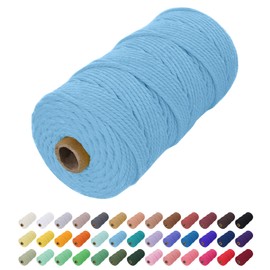 Uiopa Macrame Cord 2mm x 200m, Natural Cotton Cord Coloured Macrame Yarn Soft Rope, Macrame String Cotton Twine for Crafts, Plant Hanger, Wall Hanging, Wrapping, Christmas Decorations (Sky Blue)