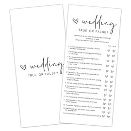 Bridal Shower Games, True or False, 25Pcs 4x9inch Minimalist White Double-Sided Bridal Game Cards with 1 Answer Key, Wedding Shower Games for Guests, Engagement Bachelorette Party Supplies - A07