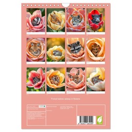 Forest babies asleep in flowers (Wall Calendar 2026 DIN A4 portrait), CALVENDO 12 Month Wall Calendar: Baby forest animals dream in calyxes