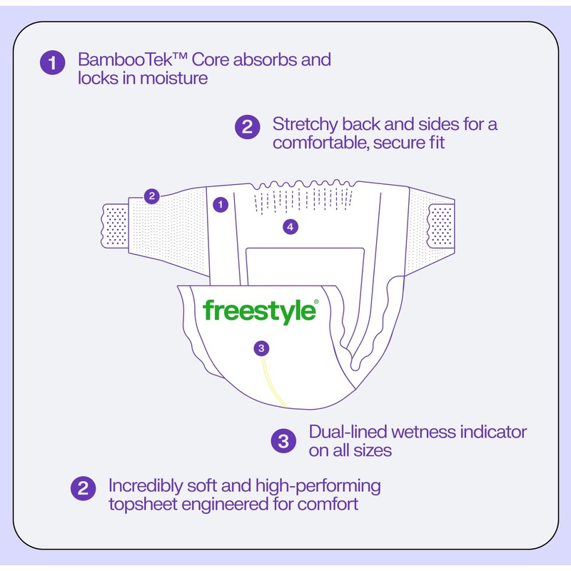 Freestyle BambooTek Diapers – (Size 2) Hyper Absorbent & Non-Toxic