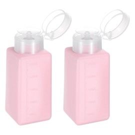 HARFINGTON 2pcs Solvent Alcohol Dispenser 250ml(8.5oz) Press Type ESD Safe Anti-Splash Liquid Dispenser Pump with Sealing plastic Lid for Alcohol, Nail Polish & Makeup Remover, Pink
