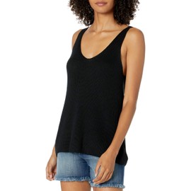 The Drop Women's Claire Double V Neck Textured Tank Sweater, Black, XXS