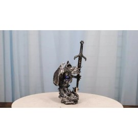 Legendary Silver Sorcerer Dragon Carrying Orb and Sword Letter Opener Figurine