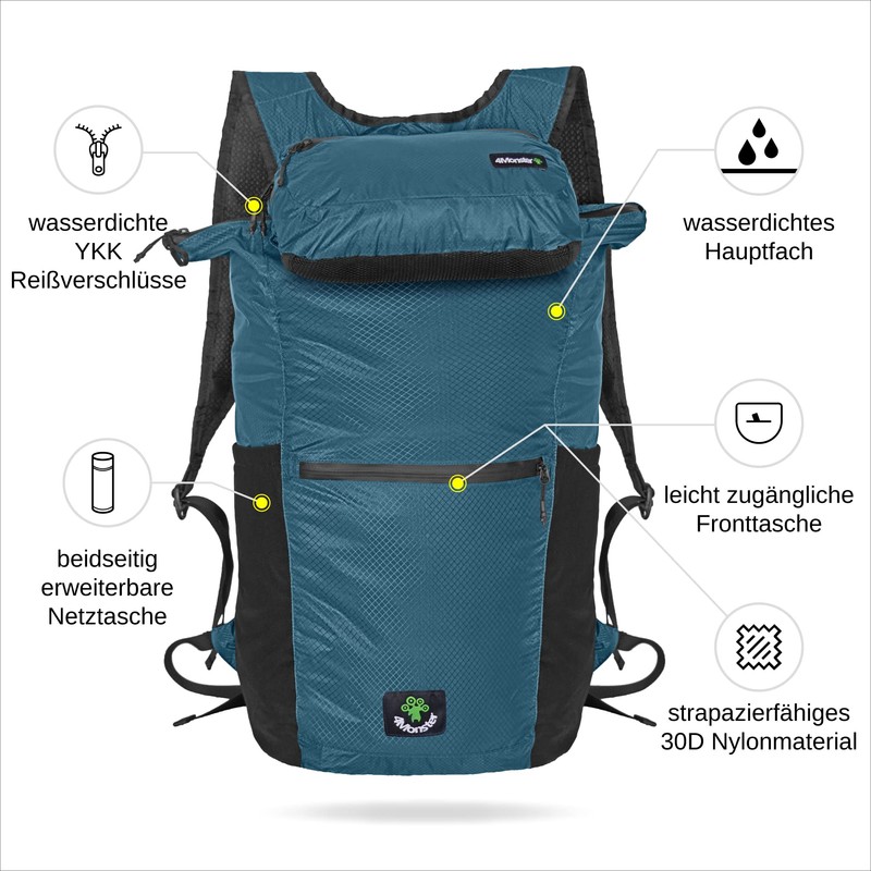 4Monster Foldable Backpack, Ultra Light, Unisex Daypack, Outdoor, 2-in-1 Belt