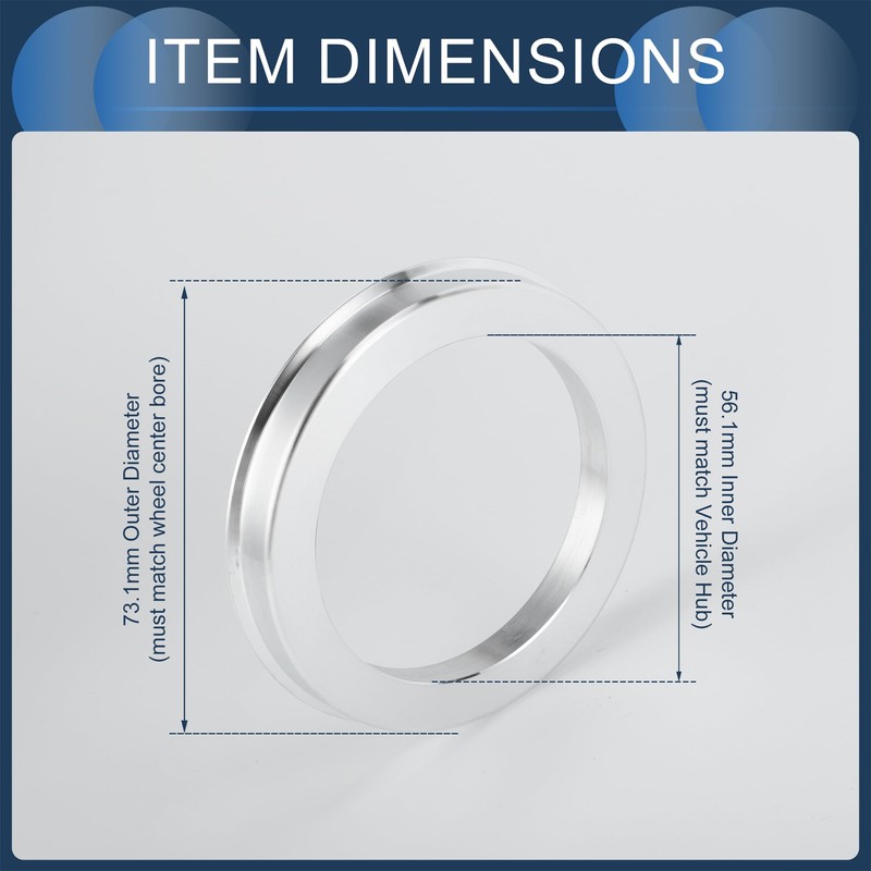 Hub Centric Rings, 56.1mm ID to 73.1mm OD Vehicle Wheel