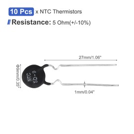 MECCANIXITY 10 Pcs NTC 5D-9 5 Ohm MF72 Power Direct Heat Type Negative Temperature Coefficient Thermistor Temperature Sensors