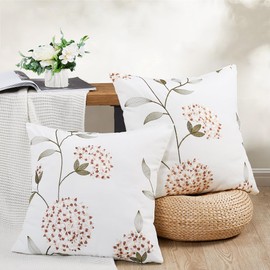 BYTIDE Floral Embroidered Canvas Throw Pillow Covers 20"x 20" Set of 2, Farmhouse Decorative Cottage Pattern, Shabby Chic Vintage Square Cushion Case for Sofa Couch Bedroom, Gerbera-Gold